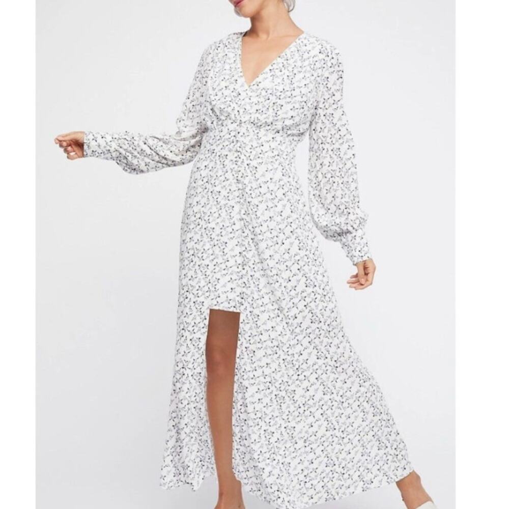 Free People Walk Me Home Bird Maxi Dress Duster Slip Size 6 White Boho Prairie